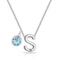 Initial S Necklace with Birthstone Charm Created with Zircondia® Crystals