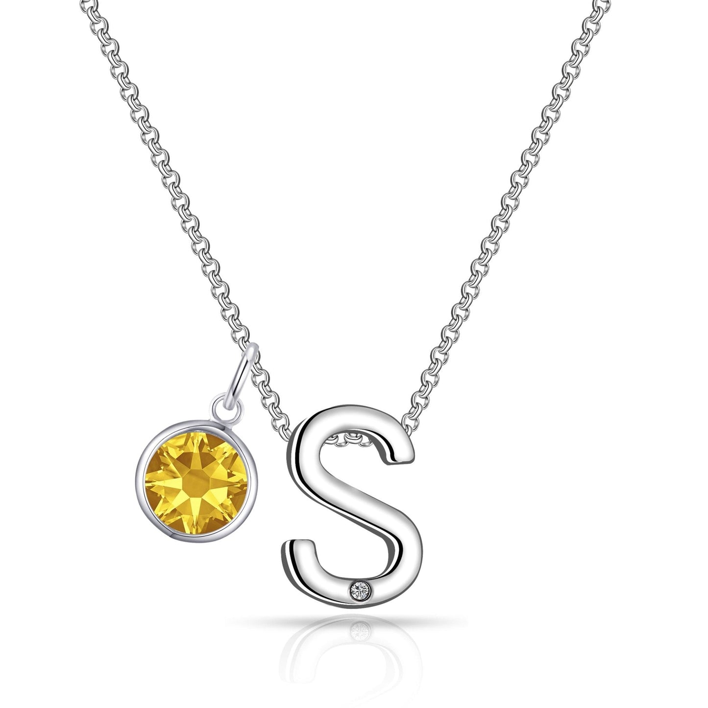 Initial S Necklace with Birthstone Charm Created with Zircondia® Crystals