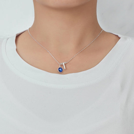 Initial T Necklace with Birthstone Charm Created with Zircondia® Crystals