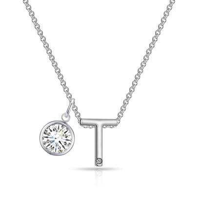 Initial T Necklace with Birthstone Charm Created with Zircondia® Crystals