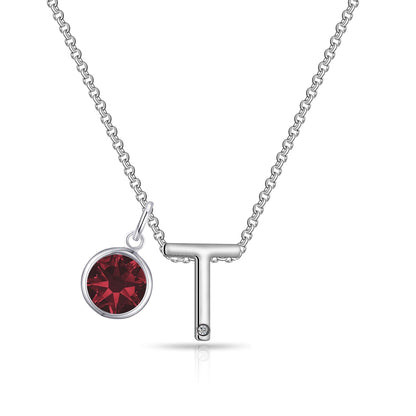 Initial T Necklace with Birthstone Charm Created with Zircondia® Crystals