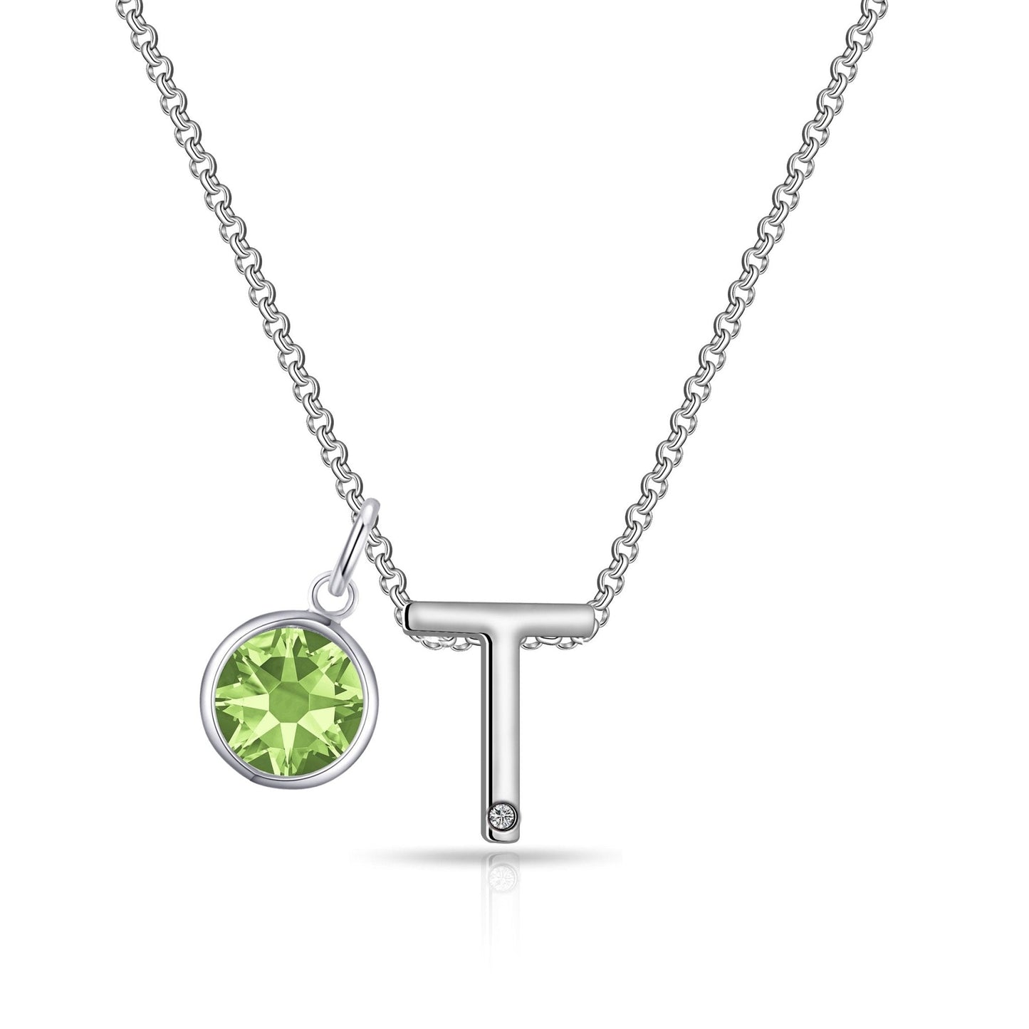Initial T Necklace with Birthstone Charm Created with Zircondia® Crystals