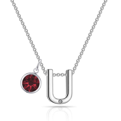 Initial U Necklace with Birthstone Charm Created with Zircondia® Crystals