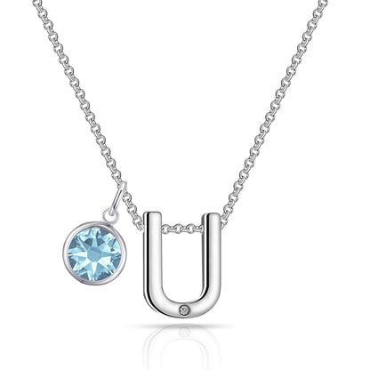 Initial U Necklace with Birthstone Charm Created with Zircondia® Crystals