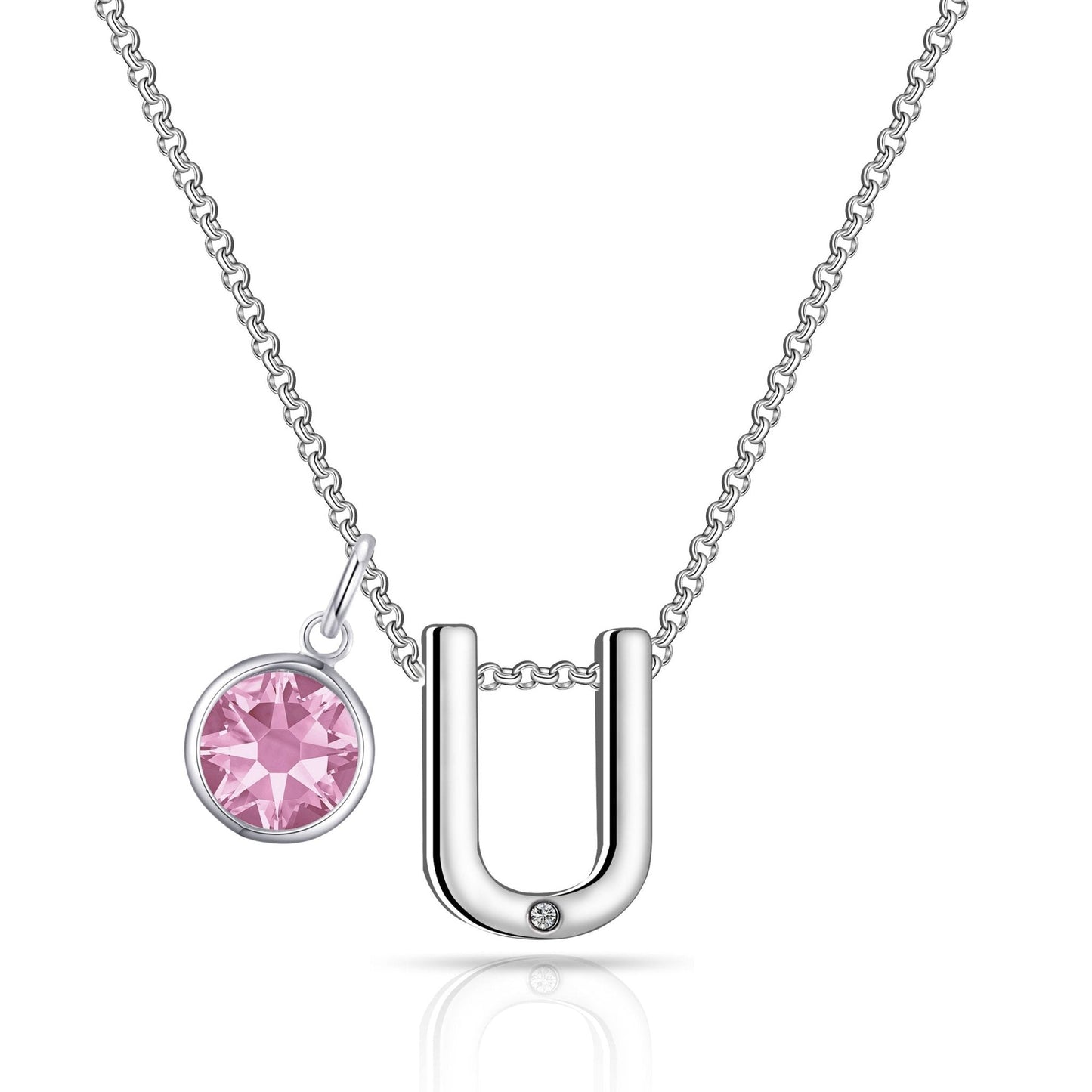 Initial U Necklace with Birthstone Charm Created with Zircondia® Crystals