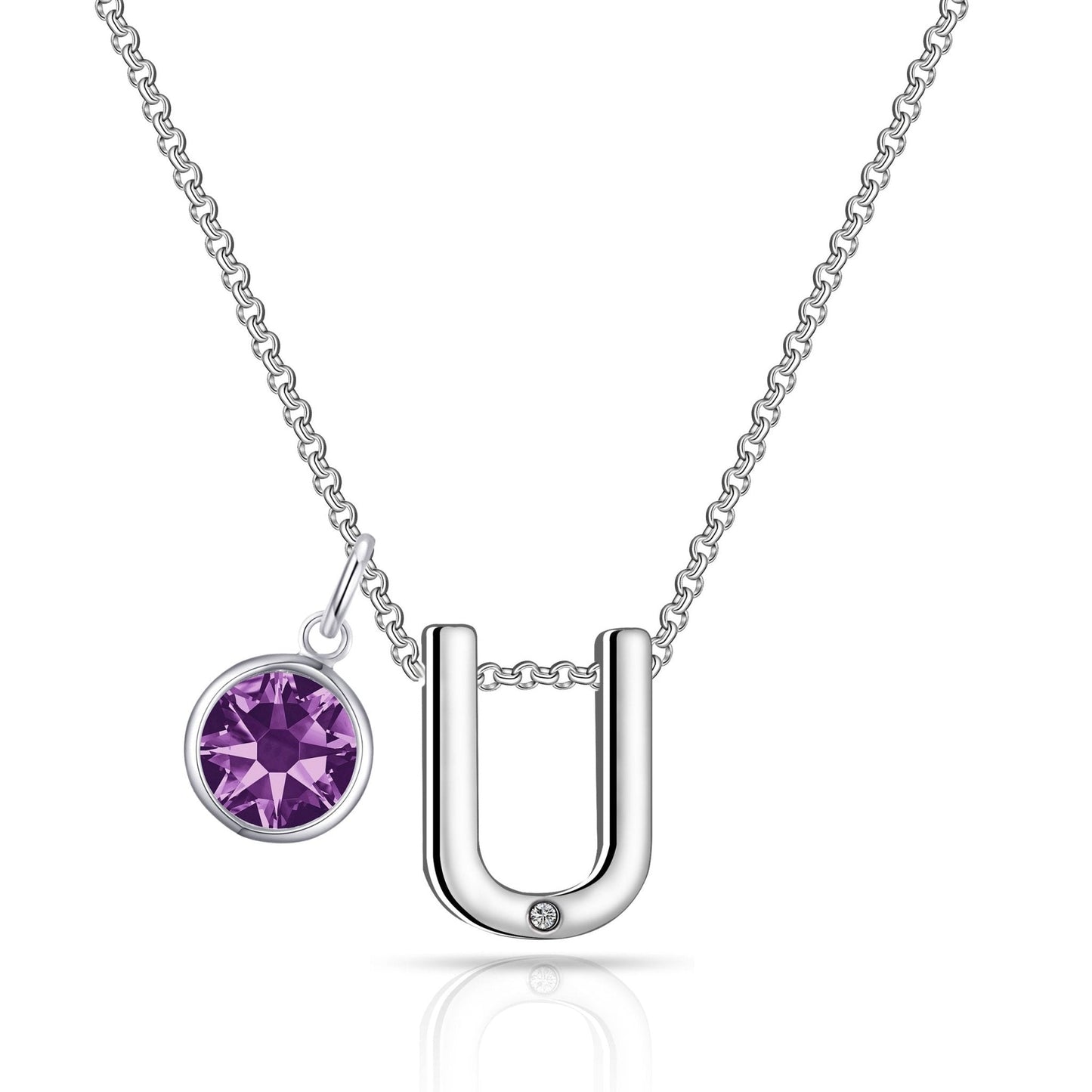 Initial U Necklace with Birthstone Charm Created with Zircondia® Crystals