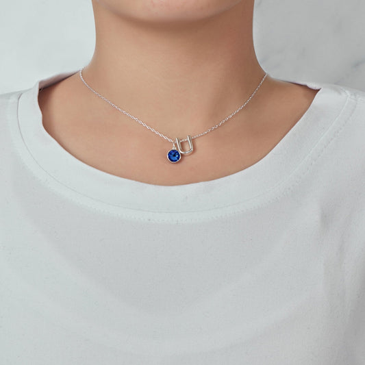 Initial U Necklace with Birthstone Charm Created with Zircondia® Crystals