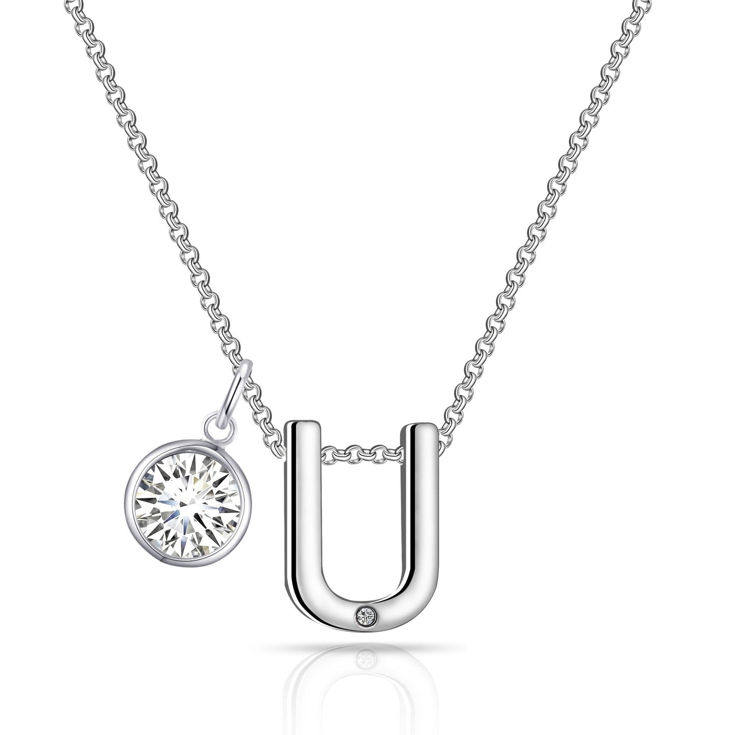 Initial U Necklace with Birthstone Charm Created with Zircondia® Crystals