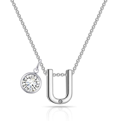 Initial U Necklace with Birthstone Charm Created with Zircondia® Crystals