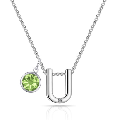Initial U Necklace with Birthstone Charm Created with Zircondia® Crystals