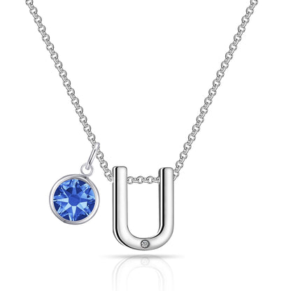 Initial U Necklace with Birthstone Charm Created with Zircondia® Crystals