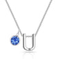 Initial U Necklace with Birthstone Charm Created with Zircondia® Crystals