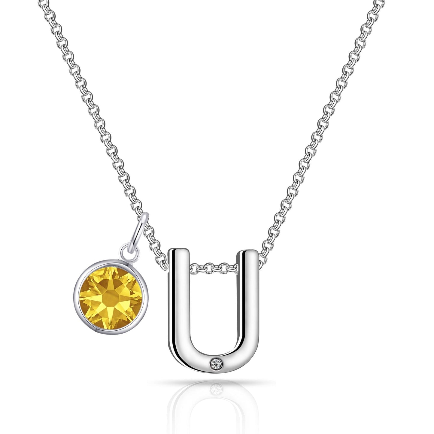 Initial U Necklace with Birthstone Charm Created with Zircondia® Crystals