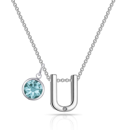 Initial U Necklace with Birthstone Charm Created with Zircondia® Crystals