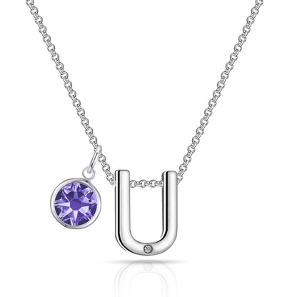 Initial U Necklace with Birthstone Charm Created with Zircondia® Crystals