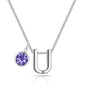 Initial U Necklace with Birthstone Charm Created with Zircondia® Crystals