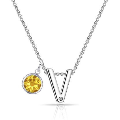 Initial V Necklace with Birthstone Charm Created with Zircondia® Crystals