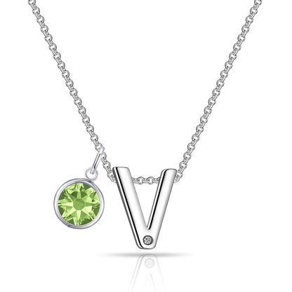 Initial V Necklace with Birthstone Charm Created with Zircondia® Crystals