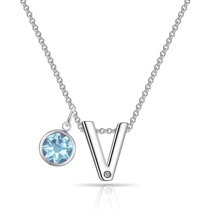 Initial V Necklace with Birthstone Charm Created with Zircondia® Crystals