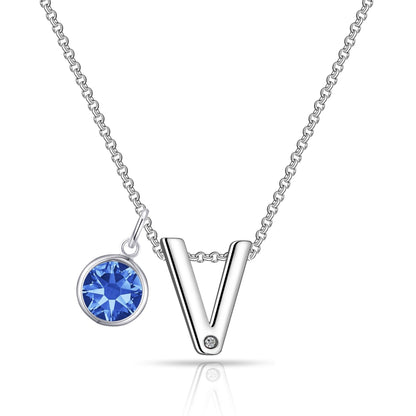Initial V Necklace with Birthstone Charm Created with Zircondia® Crystals