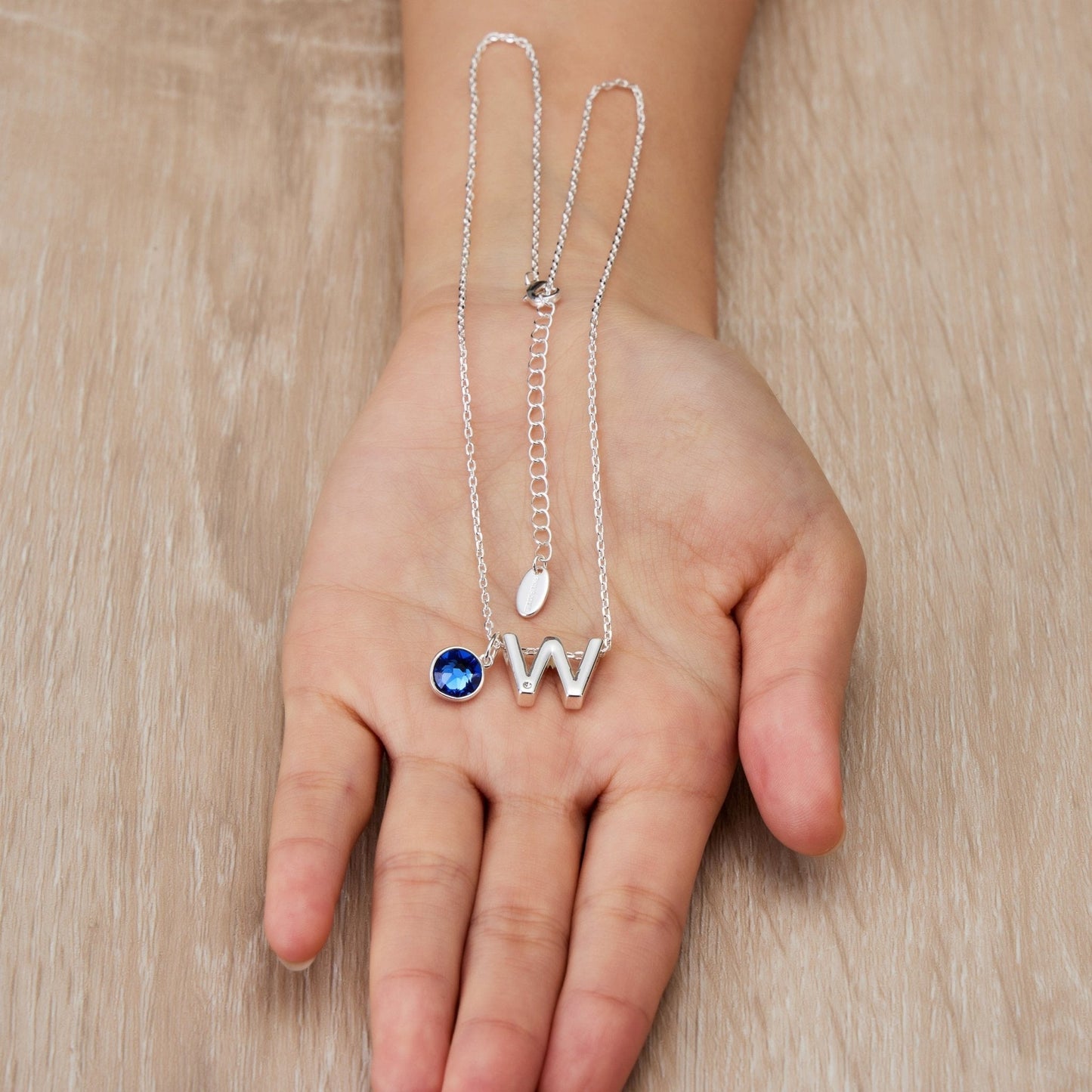 Initial W Necklace with Birthstone Charm Created with Zircondia® Crystals