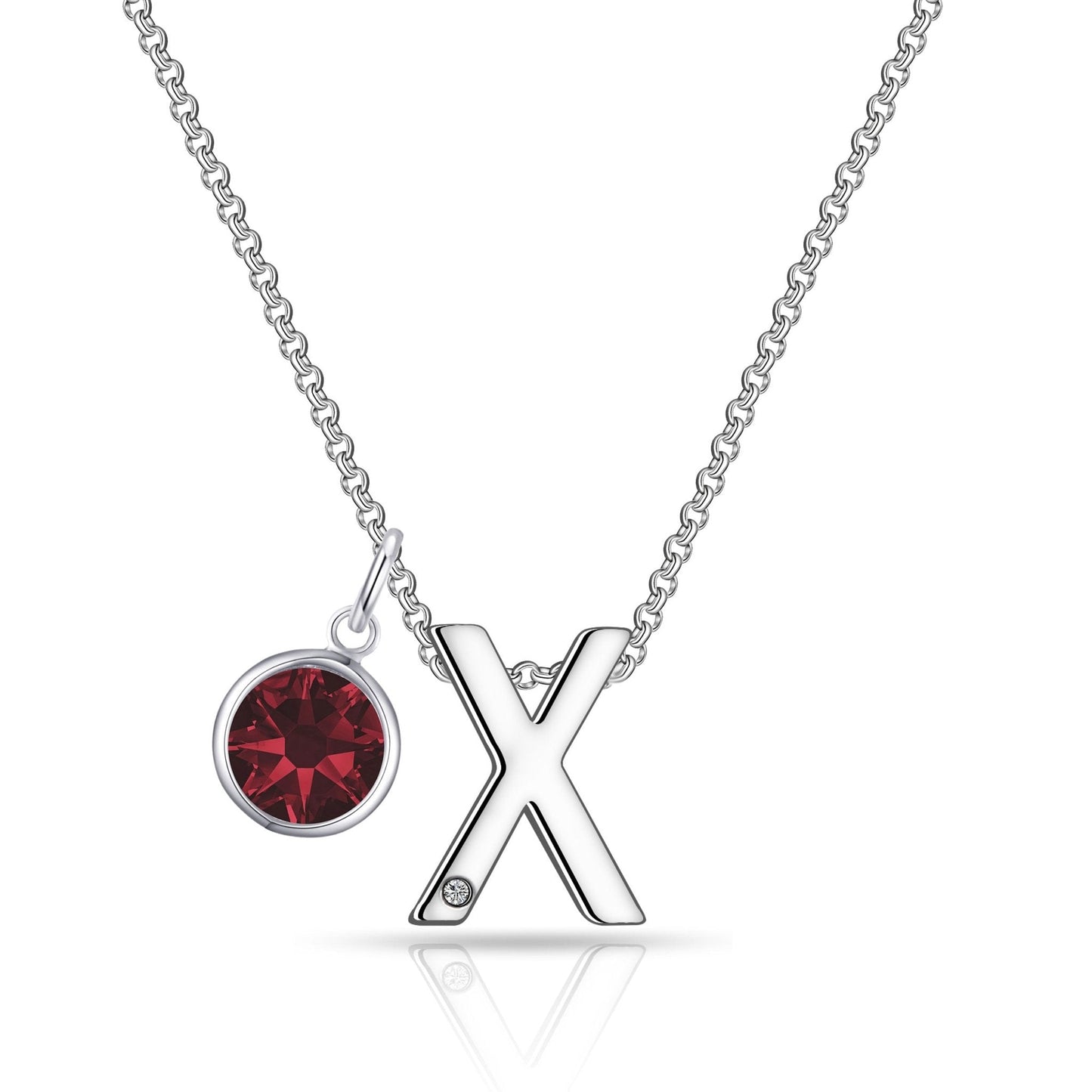 Initial X Necklace with Birthstone Charm Created with Zircondia® Crystals