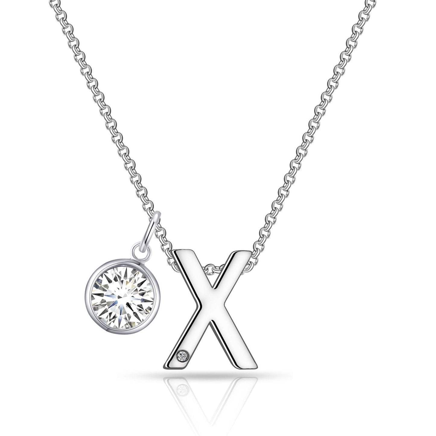 Initial X Necklace with Birthstone Charm Created with Zircondia® Crystals