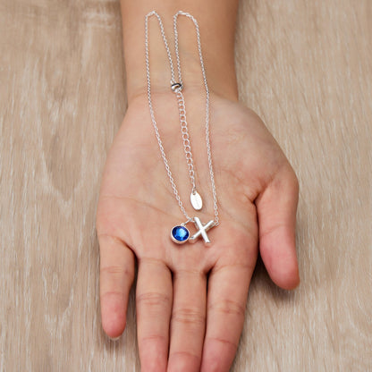 Initial X Necklace with Birthstone Charm Created with Zircondia® Crystals