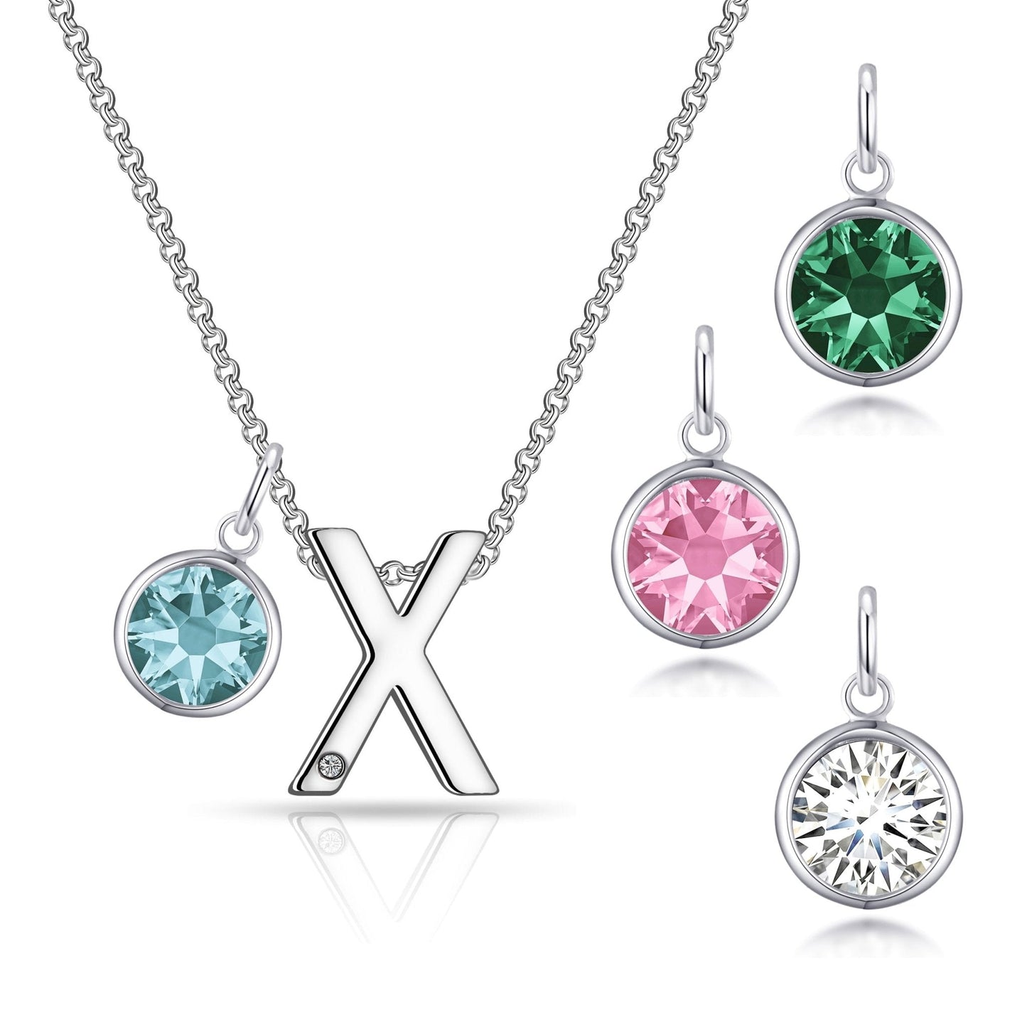 Initial X Necklace with Birthstone Charm Created with Zircondia® Crystals