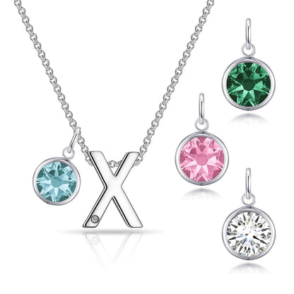 Initial X Necklace with Birthstone Charm Created with Zircondia® Crystals
