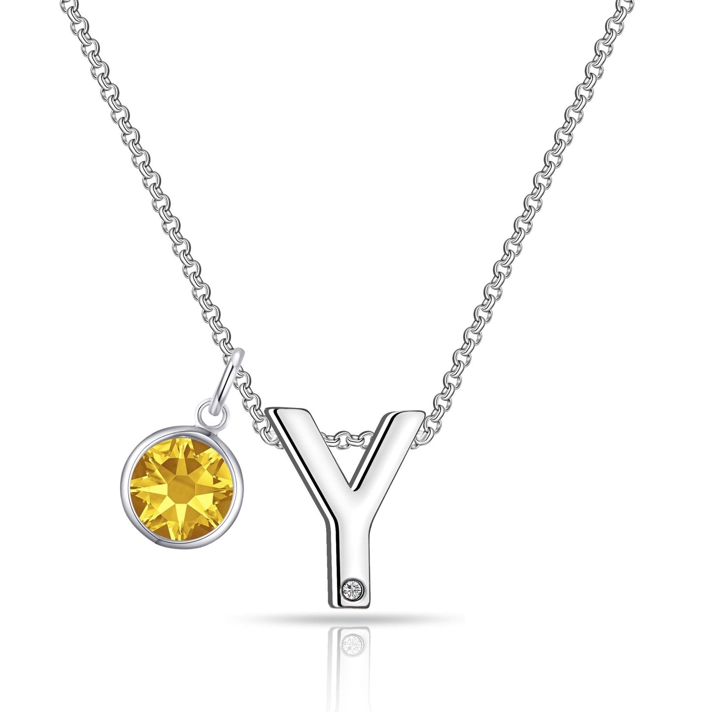 Initial Y Necklace with Birthstone Charm Created with Zircondia® Crystals