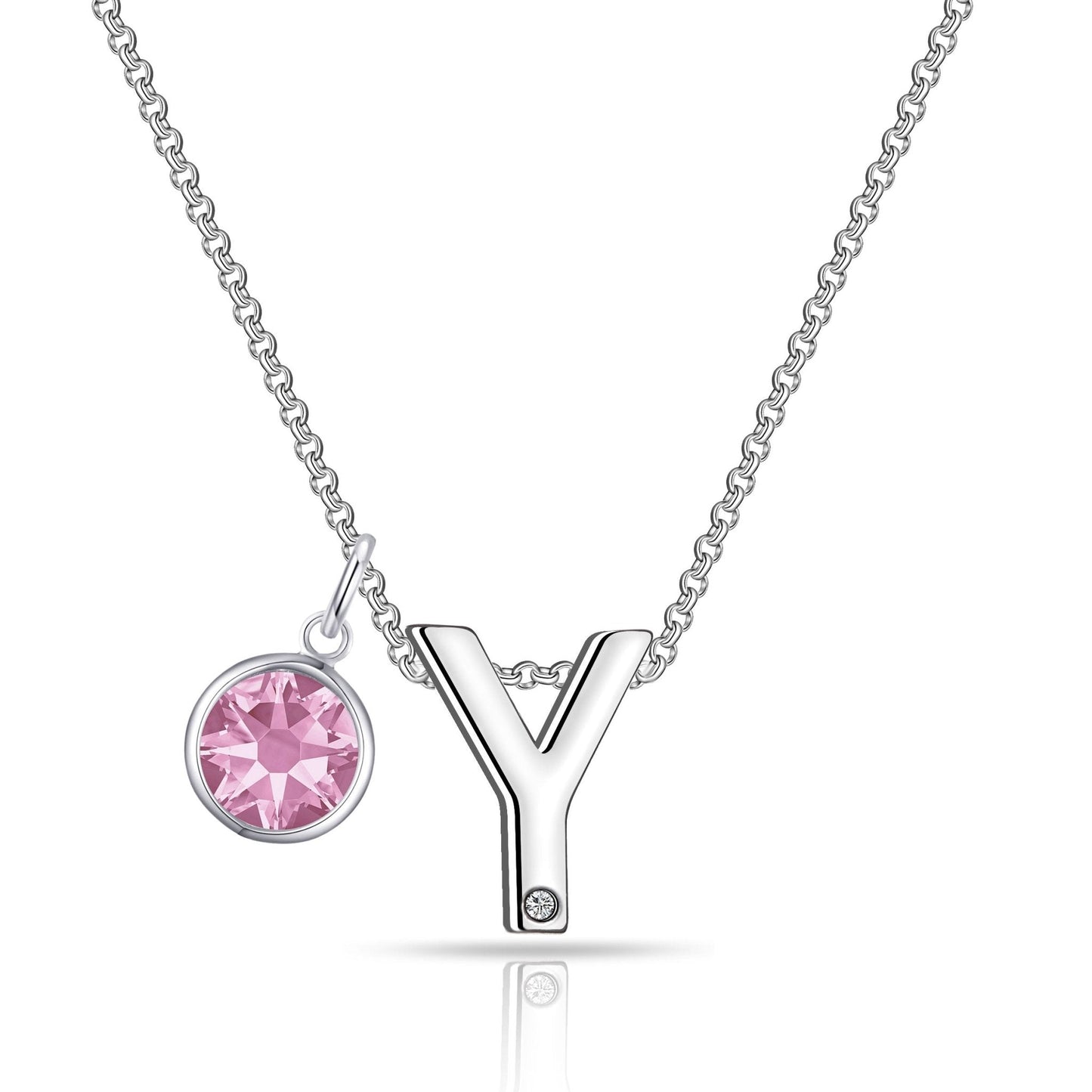 Initial Y Necklace with Birthstone Charm Created with Zircondia® Crystals