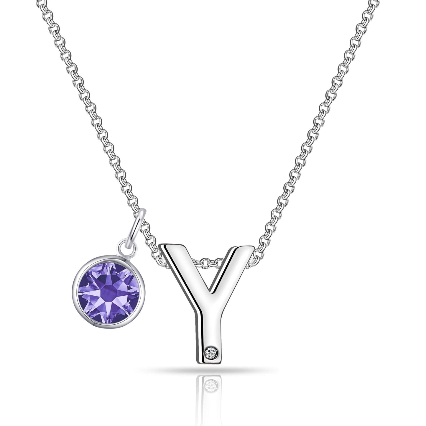 Initial Y Necklace with Birthstone Charm Created with Zircondia® Crystals