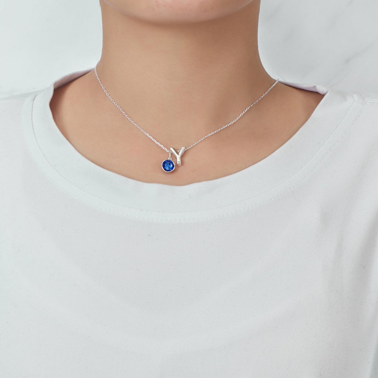 Initial Y Necklace with Birthstone Charm Created with Zircondia® Crystals