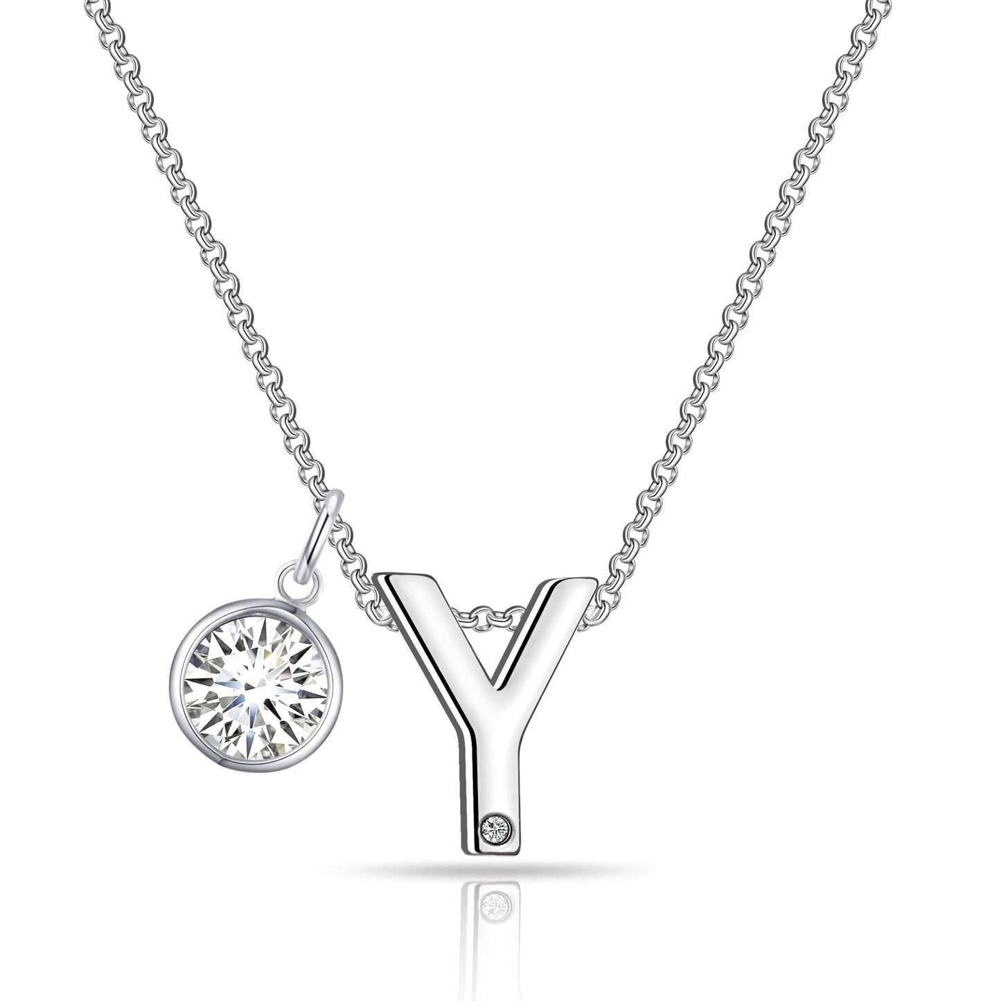 Initial Y Necklace with Birthstone Charm Created with Zircondia® Crystals