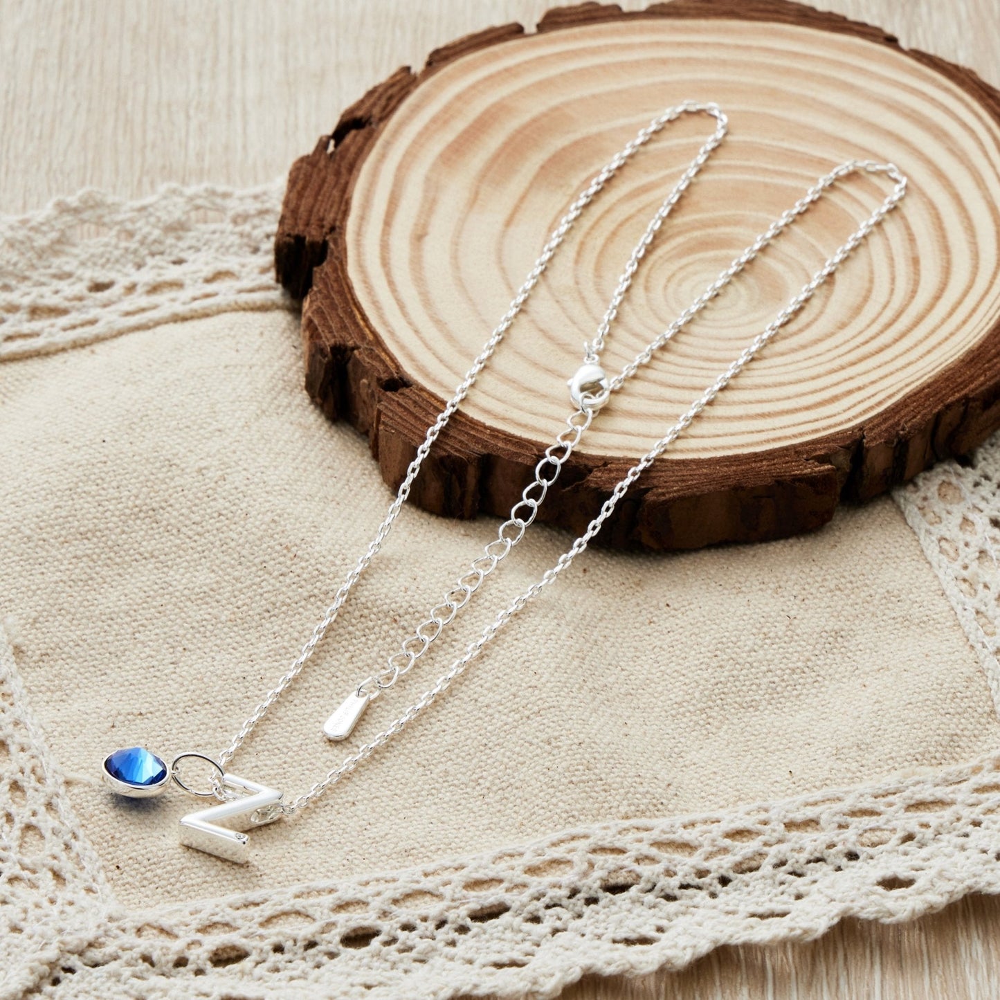 Initial Z Necklace with Birthstone Charm Created with Zircondia® Crystals