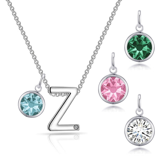 Initial Z Necklace with Birthstone Charm Created with Zircondia® Crystals