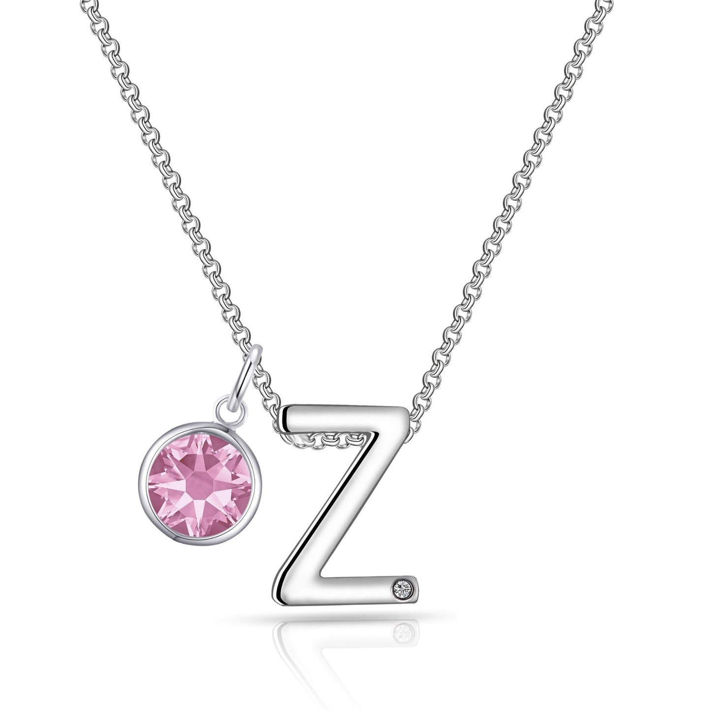 Initial Z Necklace with Birthstone Charm Created with Zircondia® Crystals