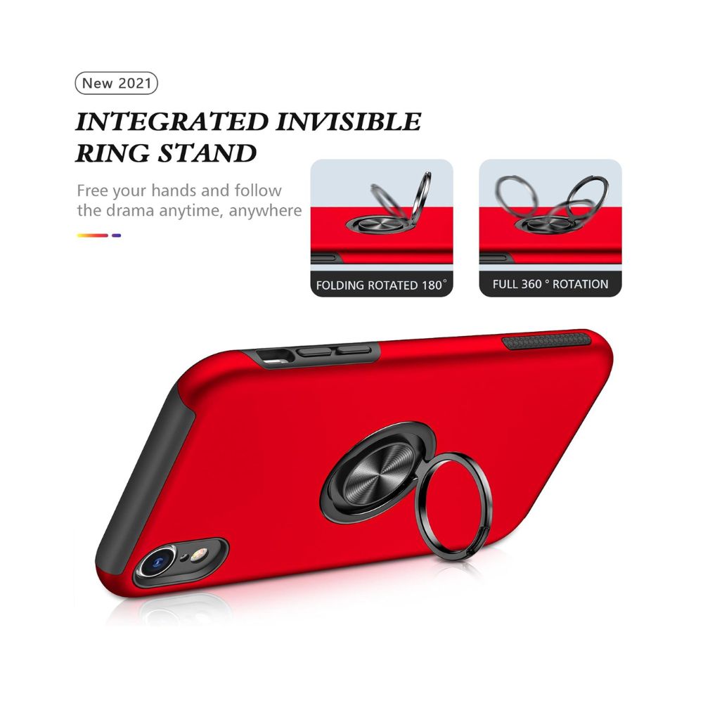 Étui support bague pour iPhone XR, rouge, avec béquille