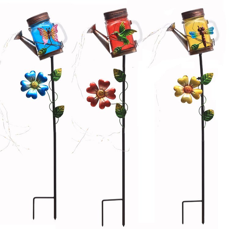 Ironwork Shower Outdoor Waterproof Floor Kettle solar Light Watering Can Light