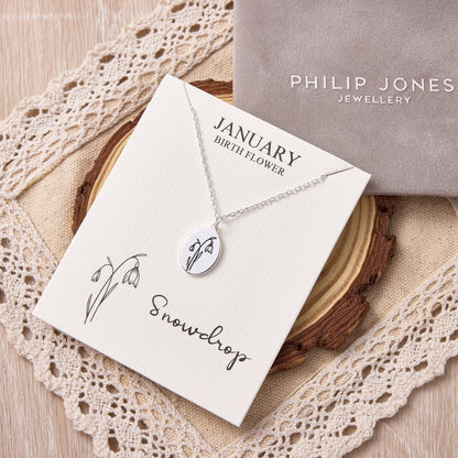 January Birth Flower Snowdrop Necklace with Card