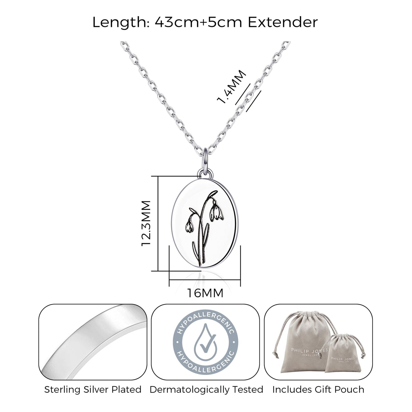 January Birth Flower Snowdrop Necklace with Card