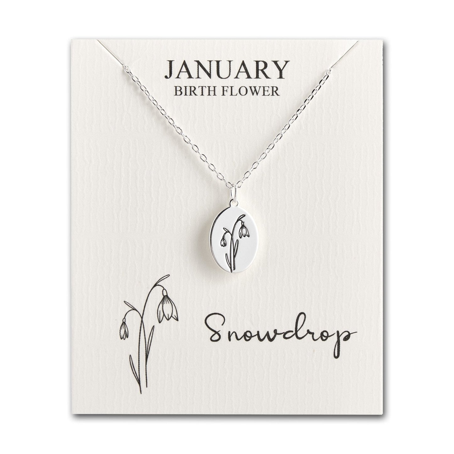 January Birth Flower Snowdrop Necklace with Card