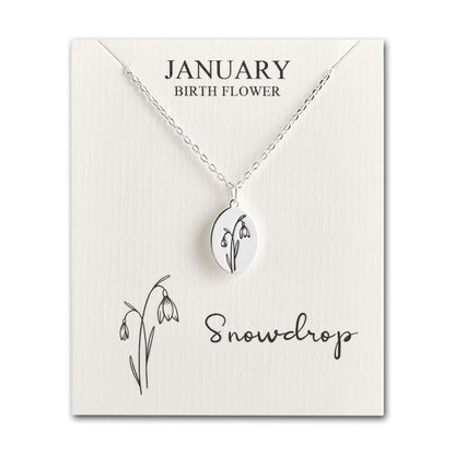 January Birth Flower Snowdrop Necklace with Card