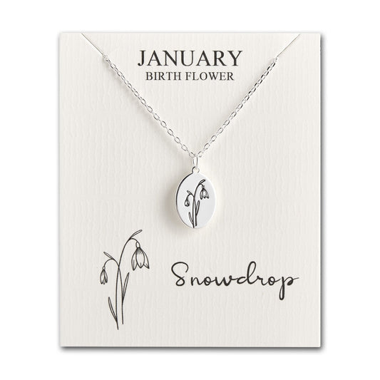 January Birth Flower Snowdrop Necklace with Card