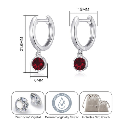January Birthstone Hoop Earrings Created with Garnet Zircondia® Crystals