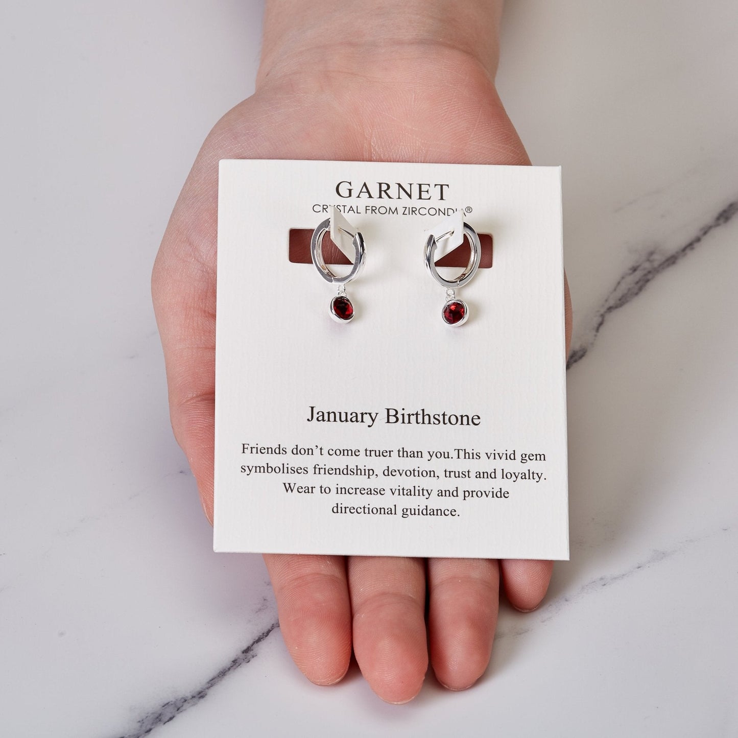 January Birthstone Hoop Earrings Created with Garnet Zircondia® Crystals