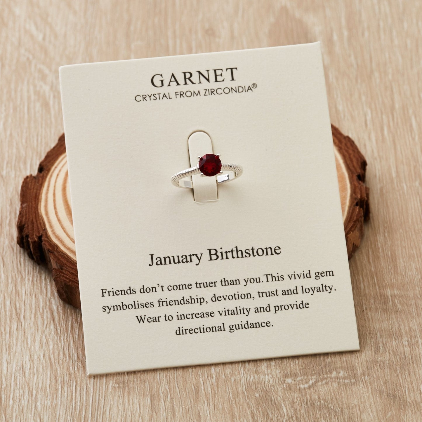 January (Garnet) Adjustable Birthstone Ring Created with Zircondia® Crystals