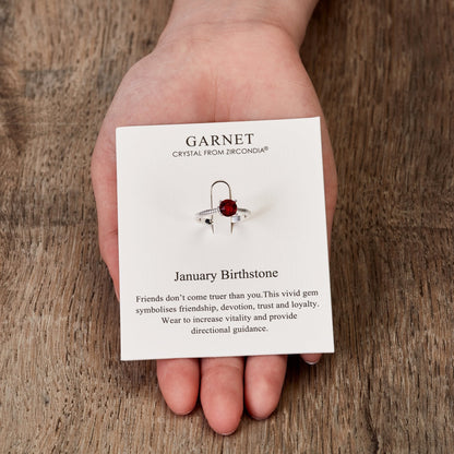 January (Garnet) Adjustable Birthstone Ring Created with Zircondia® Crystals