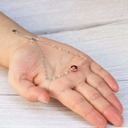 January (Garnet) Birthstone Anklet Created with Zircondia® Crystals